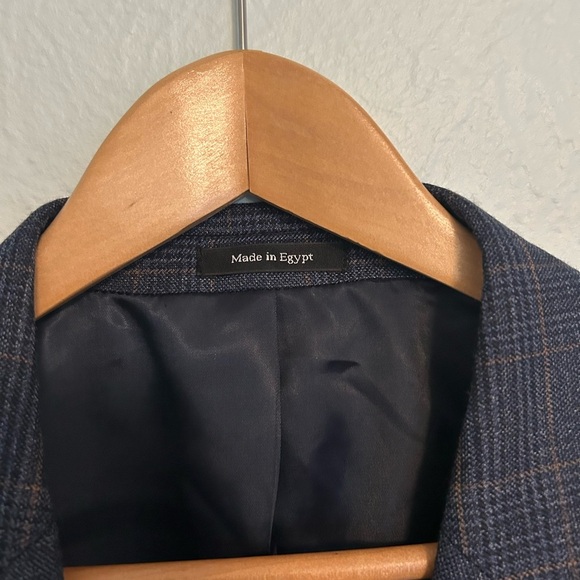 Joseph & Feiss Gold Wool 2 Button Blazer Navy Blue Plaid Pattern XL 44 R - Picture 3 of 14